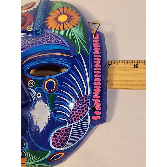 Vintage 1980s Mexican Redware Mask Hand Painted Hand Made Talavera Folk Art - Picture 6 of 12